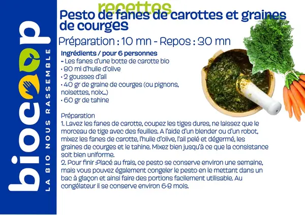 Pesto de fanes de carottes et graines de courges